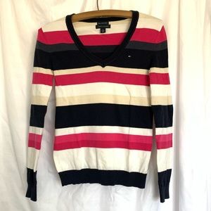 Tommy Hilfiger Striped Long-Sleeve V-neck Top